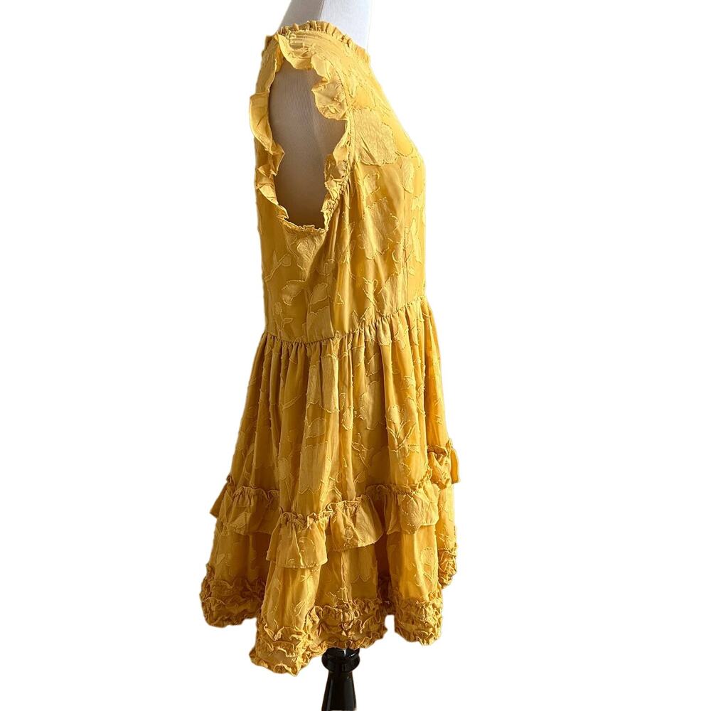 Lulus True as Can Be Mustard Yellow Burnout Floral Ruffled Mini Dress NWT XL - Picture 4 of 10